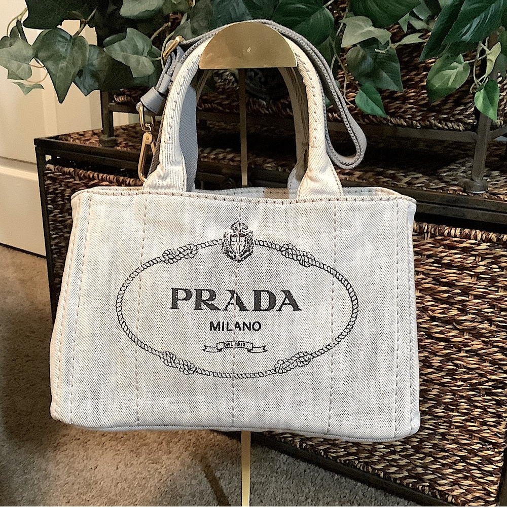 Prada Canapa 2 Way Tote Bag in Canvas Grey - Picture 4 of 14